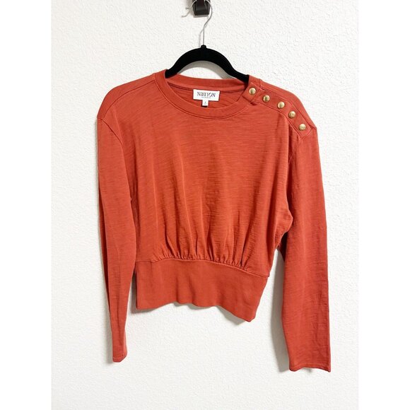 Nation Los Angeles Monique Top Ribbed Waistband Snap Shoulder Terracotta Small - Picture 2 of 6